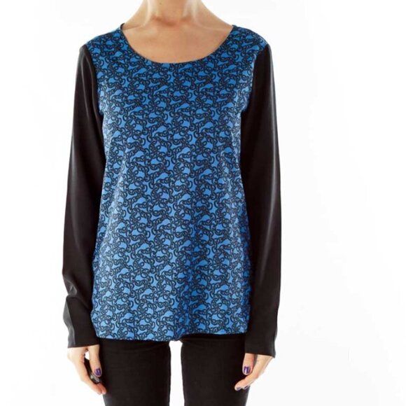 LOFT Tops - LOFT Blue Black Print Blouse